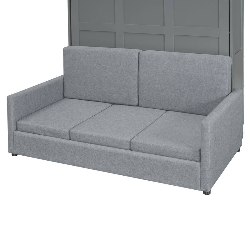 Gray Full Size Multifunctional Design Murphy Bed with Cushion and Storage Space for Bedroom