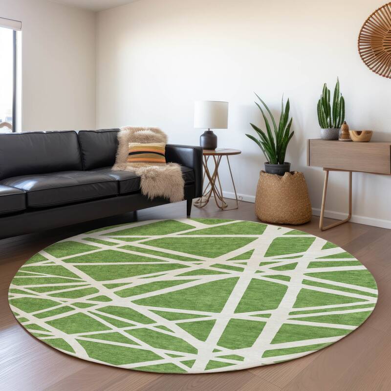 Premium Washable Super Soft Contemporary Harvey Mayfield Rug - Green - 8' x 8'