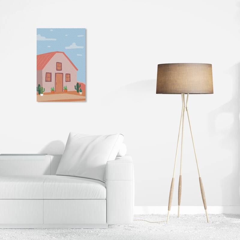 Wynwood Studio Canvas Education and Office Pink House with Cactus Pink and Rose Pink Rustic Wall Art Canvas Print - 24 x 16