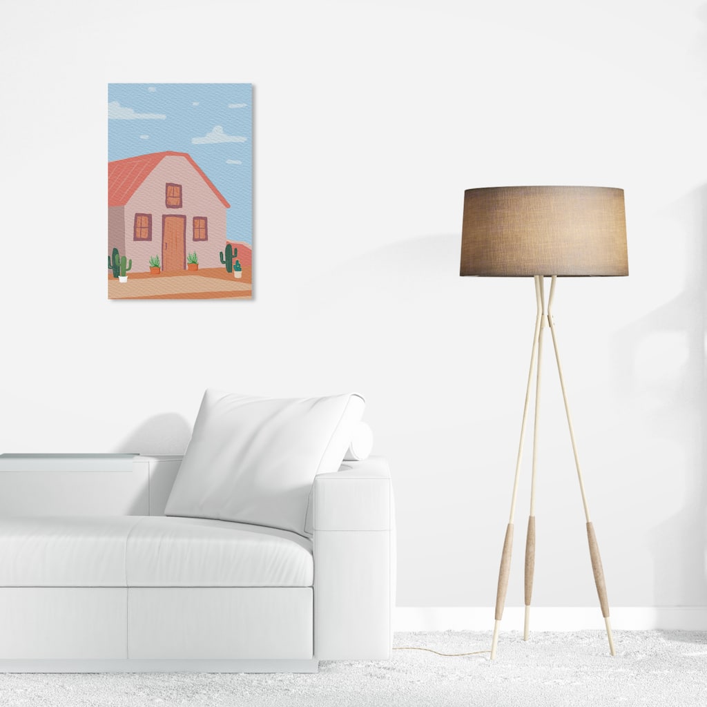 Wynwood Studio Canvas Education and Office Pink House with Cactus Pink and Rose Pink Rustic Wall Art Canvas Print