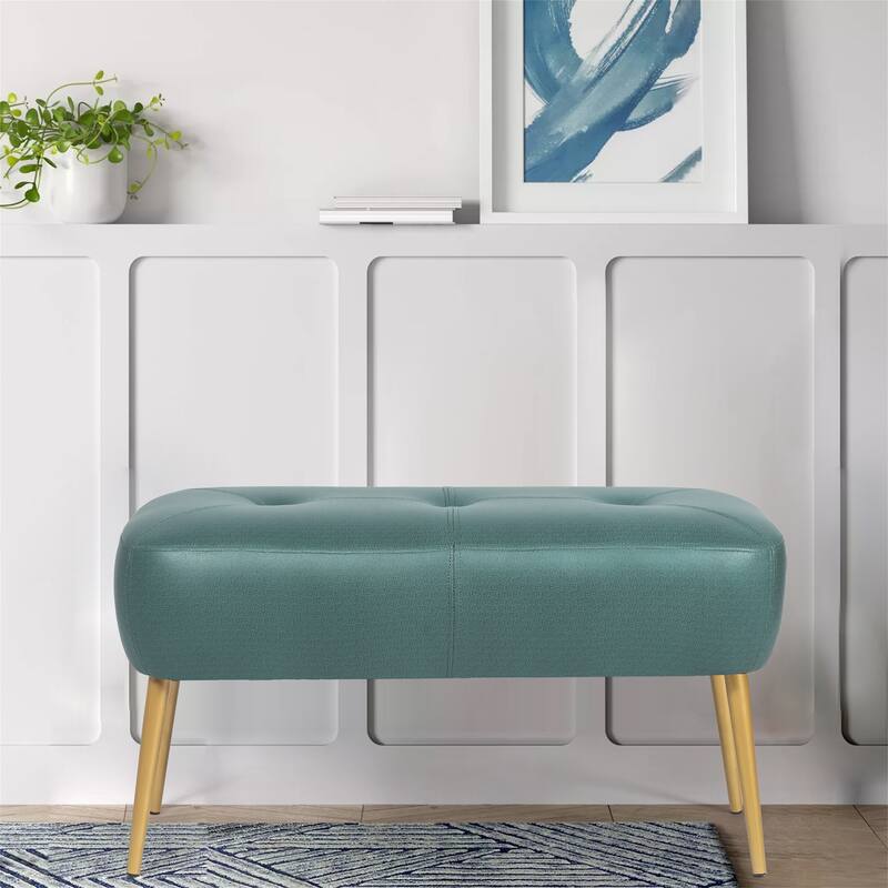 Adeco Modern Ottoman Footrest Button-Tufted Ottoman Bench With Gold Metal Legs