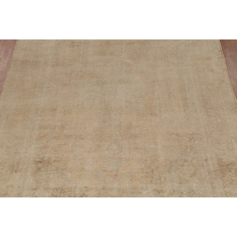 Hand Knotted Oriental 100% Wool Carpet Traditional Distressed Brown Mashad Area Rug - 13' 1'' X 9' 8''