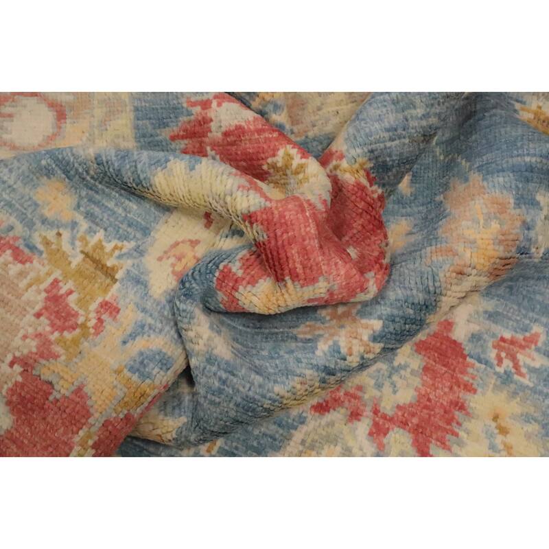 Hand Knotted Oriental 100% Wool Carpet Transitional Floral Navy Blue & Blues Oushak Area Rug - 7' 2'' X 5' 2''