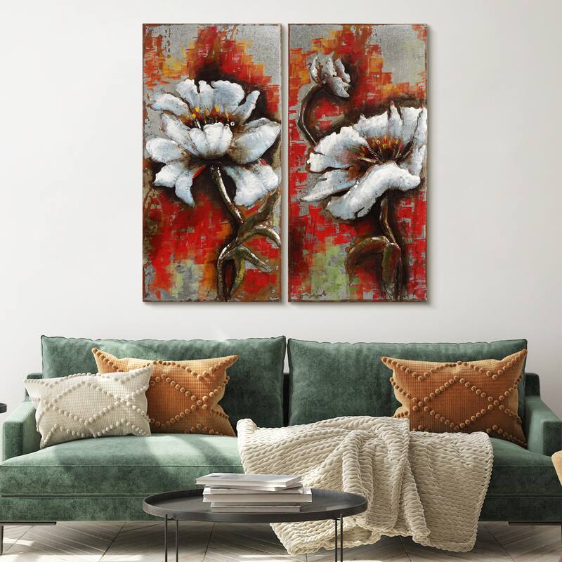 "Garden Rose" Mixed Media Iron Hand Painted 3D Wall Art Set