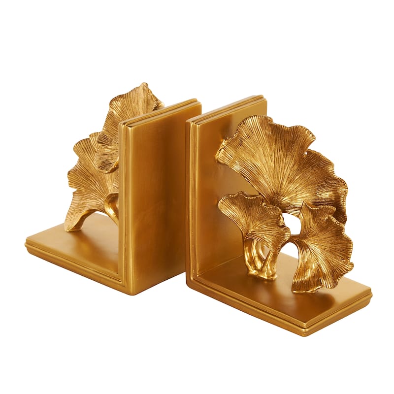 Polystone Tree Ginkgo Decorative Bookends - Set of 2 Gold - Roche River Decor