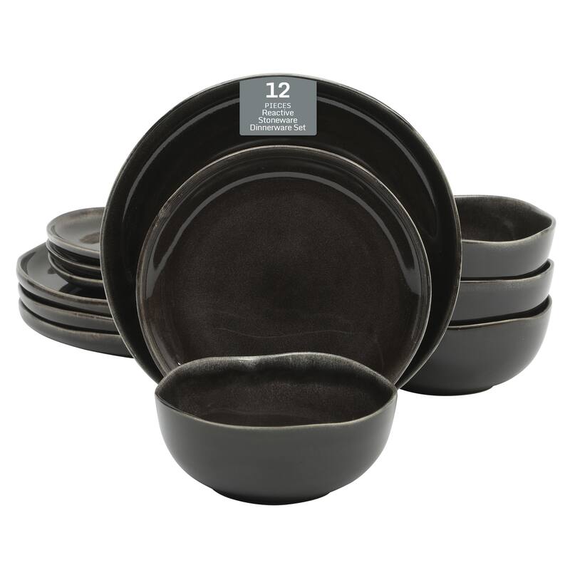 Gibson Soho Lounge Nardini 12 Piece (Service for 4) Plates and Bowls Reactive Glaze Dishes Stoneware Dinnerware Set