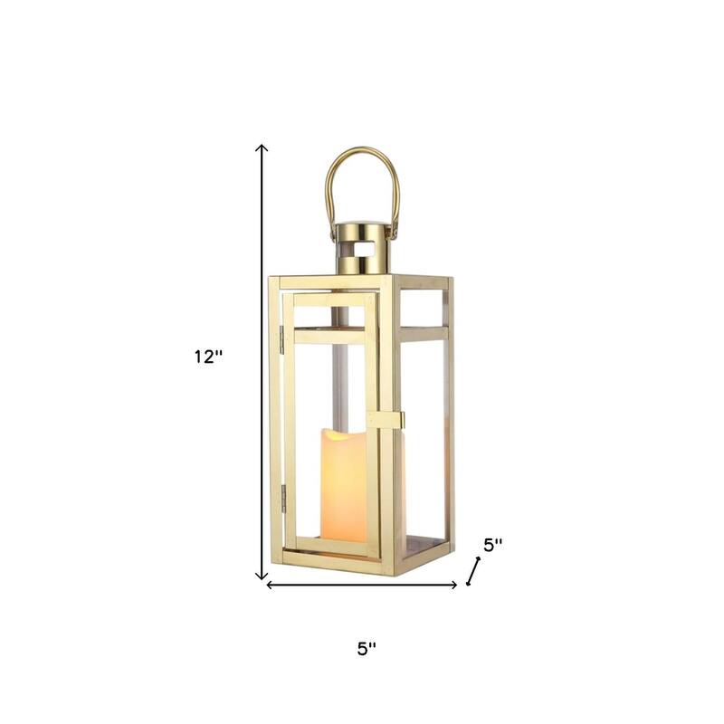 12" Clear And Gold Glass And Stainless Steel Tabletop Lantern Candle Holder