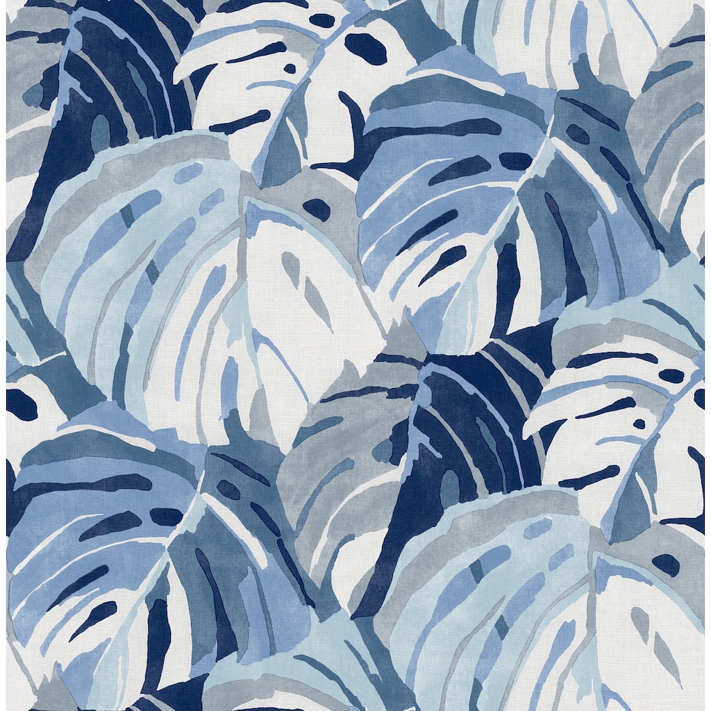 A-Street Prints Samara Blue Monstera Leaf Wallpaper