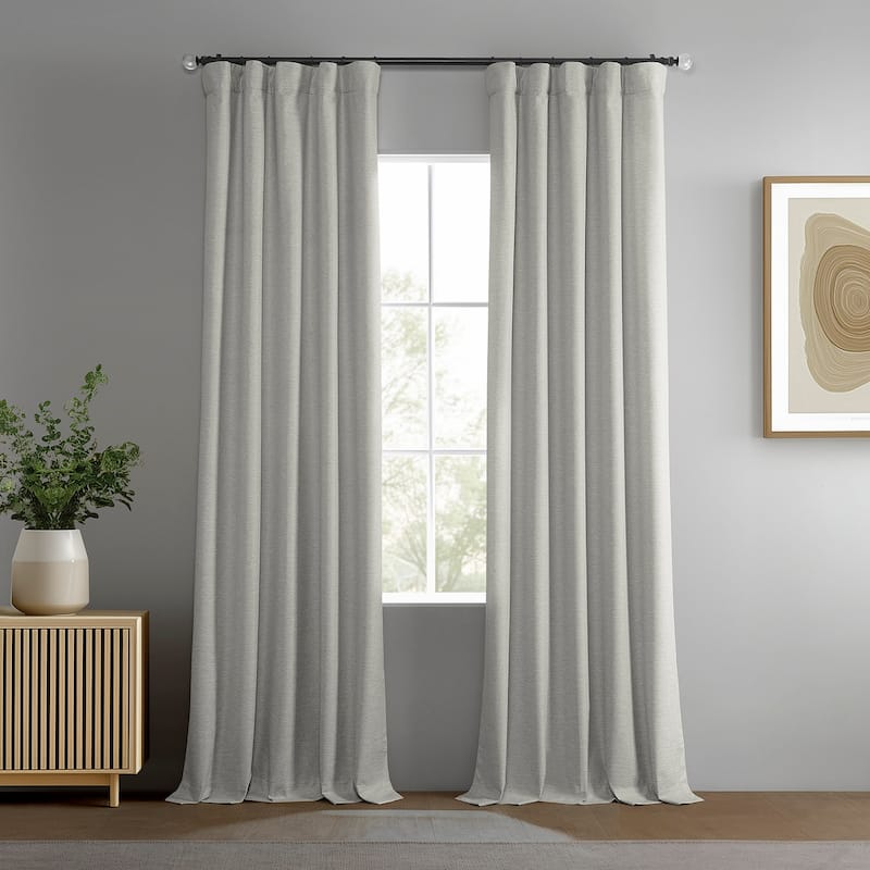 Exclusive Fabrics Boho Chic Faux Linen Blackout Curtains for Bedroom & Living Room Curtains - 2 Panel Drapes - Farmhouse Birch - 50 X 108