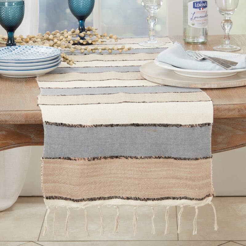 Boho Chic Fringed Stripe Table Runner - 16"x72"