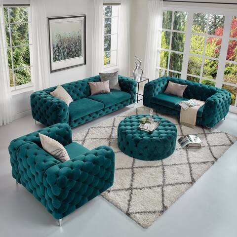 Corvus Aosta Tufted Velvet 4-piece Living Room Chesterfield Set