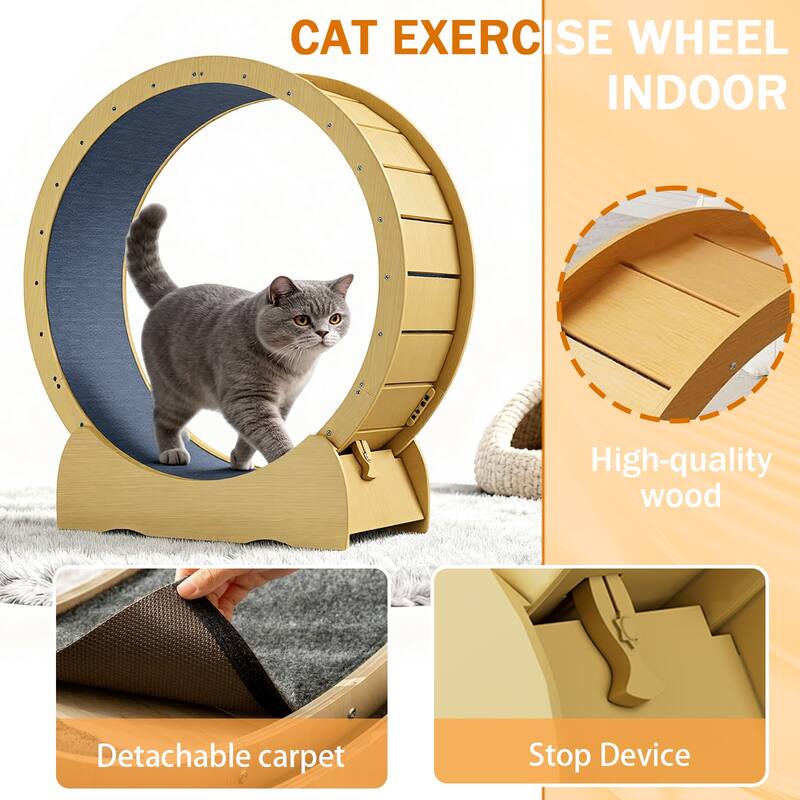 Anmytek Indoor Cat Exercise Wheel Solid Wood Pet Fitness Running Wheel for Kittens Adult Cats