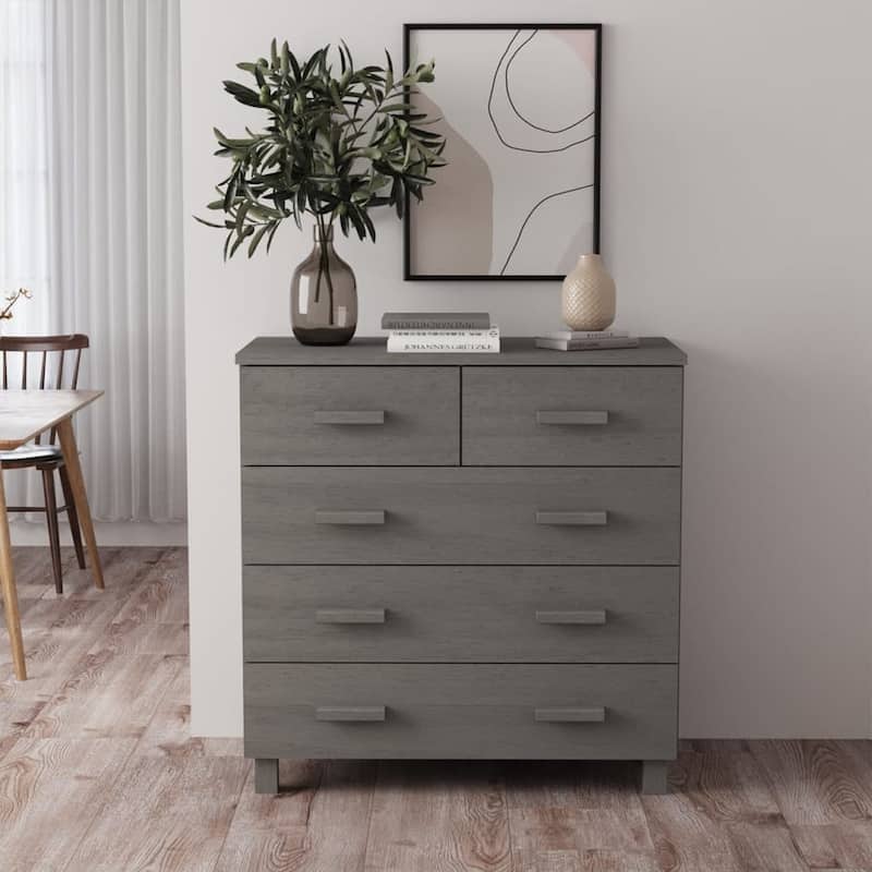 vidaXL Sideboard Bar Buffet Console Cabinet with Drawers HAMAR Solid Wood Pine - 31.1"x15.7"x31.5" - Light gray