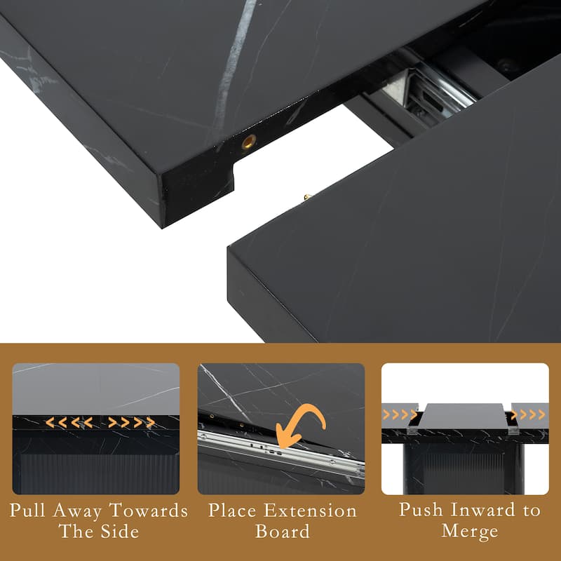 47-63" Modern Extendable Dining Table with Marble Top, Storage Leg & Metal Base