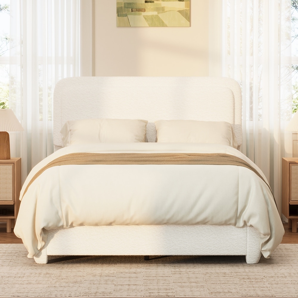 Boucle Bed Frame with Adjustable Height Headboard