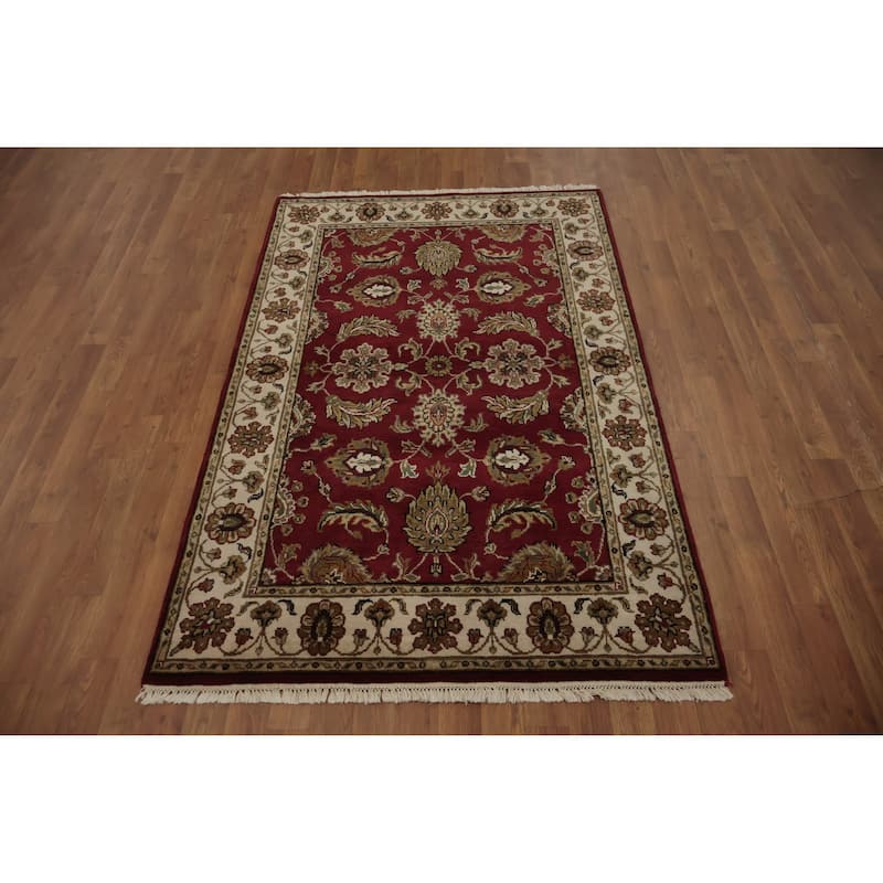 Hand Knotted Oriental 100% Wool Carpet Traditional Floral Red Agra Area Rug - 6' 1'' X 3' 10''