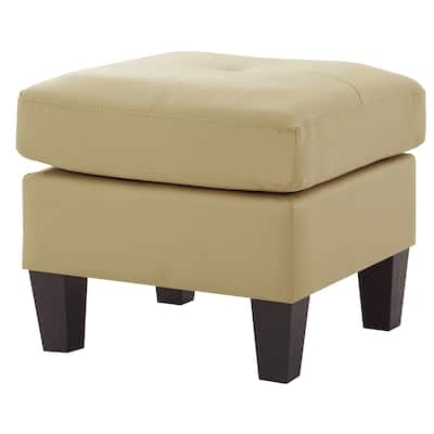Faux Leather Upholstered Tufted Ottoman - 23" - Beige