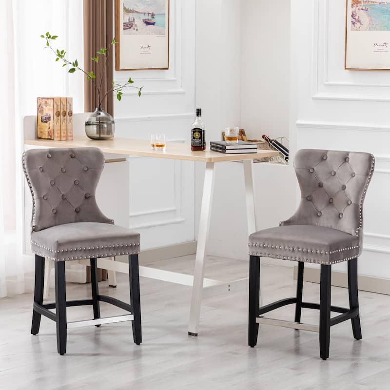Carter 24" Wingback Tufted Nailhead Counter Stool (Set of 2)