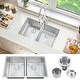 preview thumbnail 2 of 6, 32-inch Undermount Nano Handmade Stainless Steel Kitchen Sink Double Bowls Large Basin With Strainer