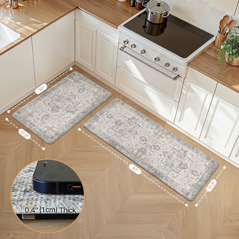 Mcow Harmony Multicolor Floral Boho Anti-Fatigue Memory Foam Kitchen Mat Set