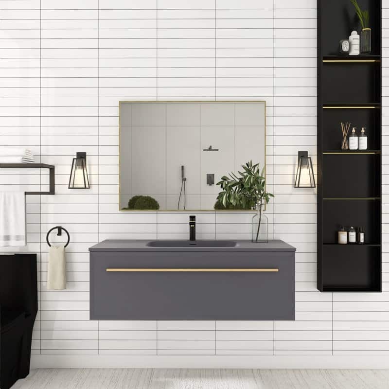 60 inch Plywood Floating Bathroom Vanity Set with Solid Surface Sink - 60" x 18"