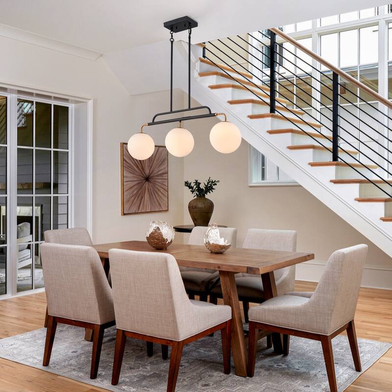 3 - Lights Modern Linear Globe Chandelier Kitchen Island Pendant Light - W33.9"