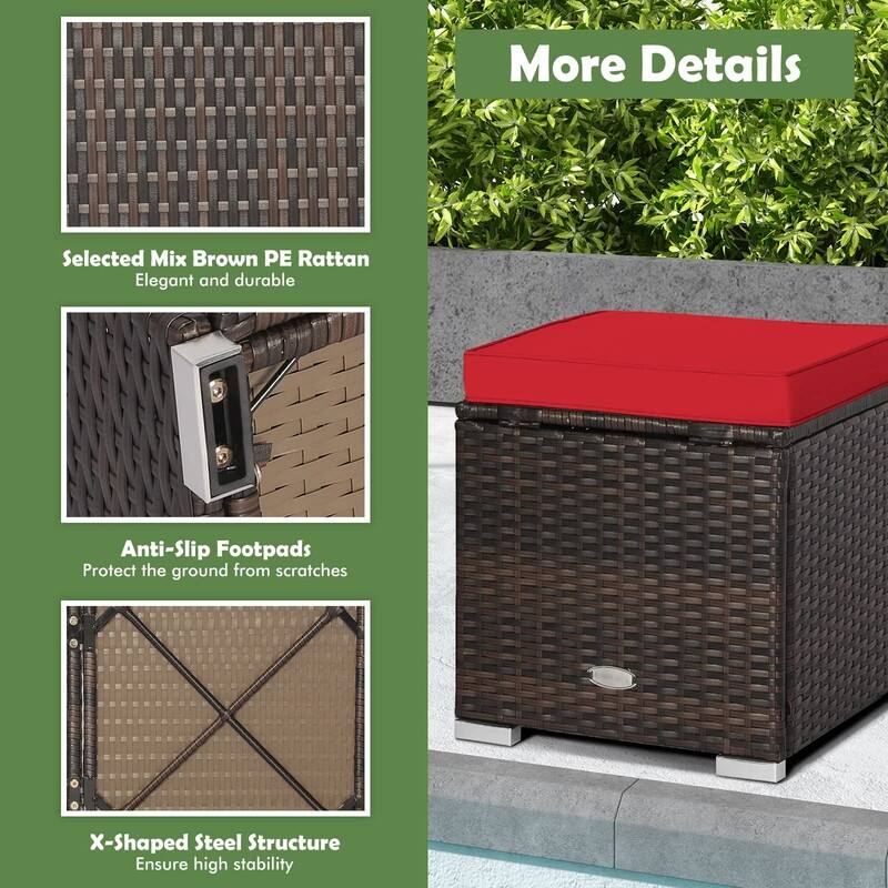 2-Pieces Patio Ottoman Set Outdoor Wicker Stool with Storage