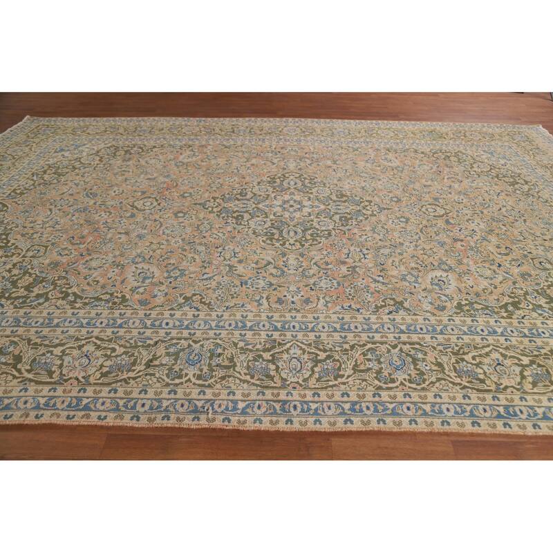 Hand Knotted Oriental 100% Wool Carpet Traditional Floral Oranges & Rust Mashad Area Rug - 13' 2'' X 9' 6''