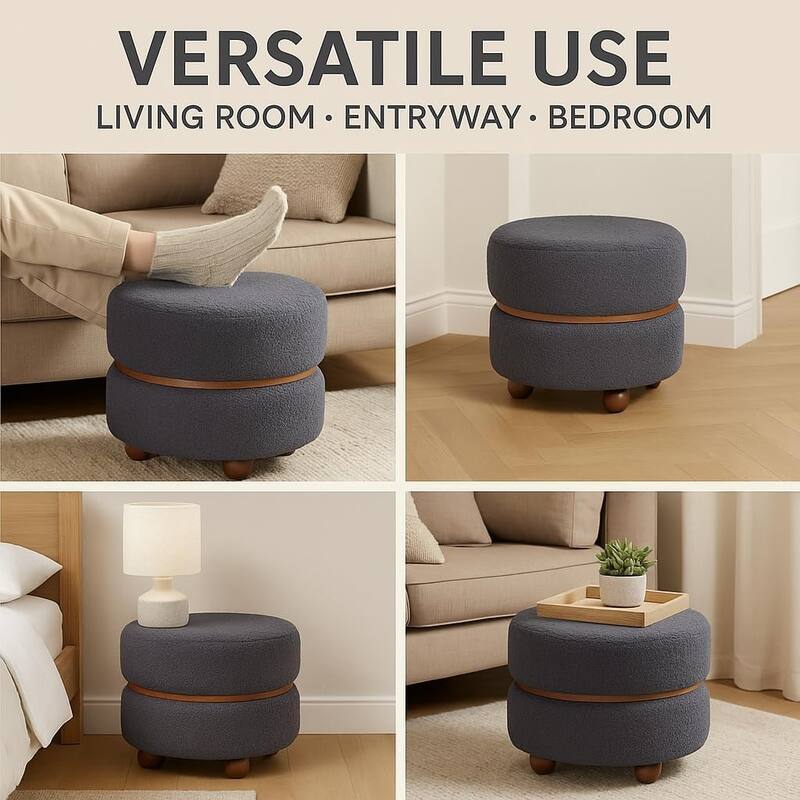 Aria Home Double Pouf Round Upholstered Vanity Stool and Ottoman