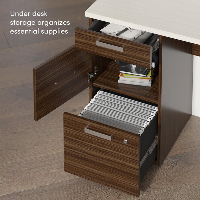 Bestar Ridgeley U-Shaped Office Desk with Cabinet and Hutch