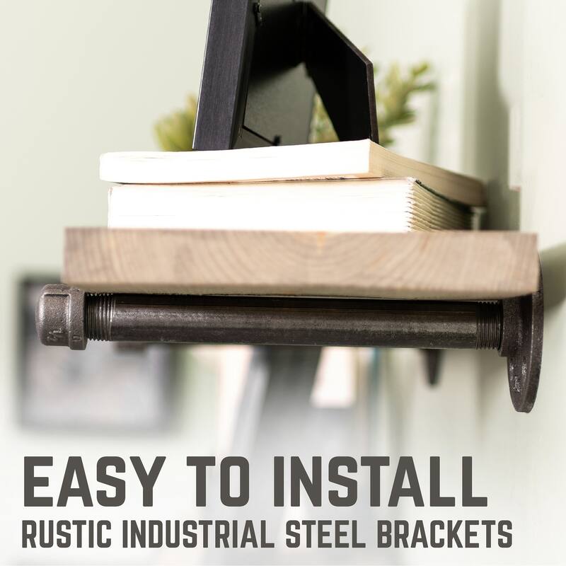 Restore Wood 36 in. Wall Shelf Straight Steel Pipe Brackets, Set of 2