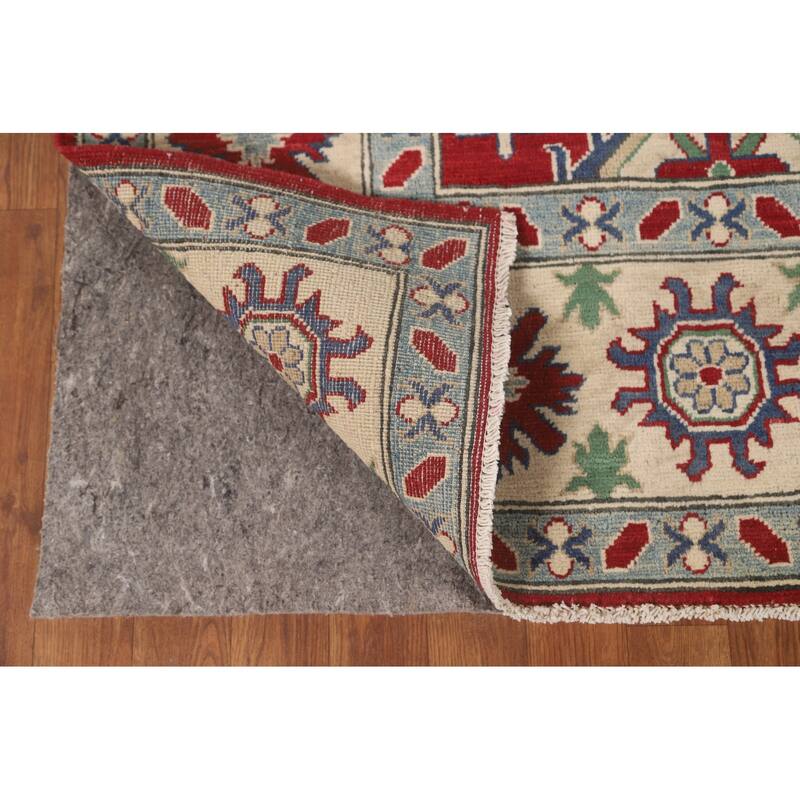 Red Geometric Kazak Area Rug Hand-Knotted Wool Carpet - 6'9" x 9'8"