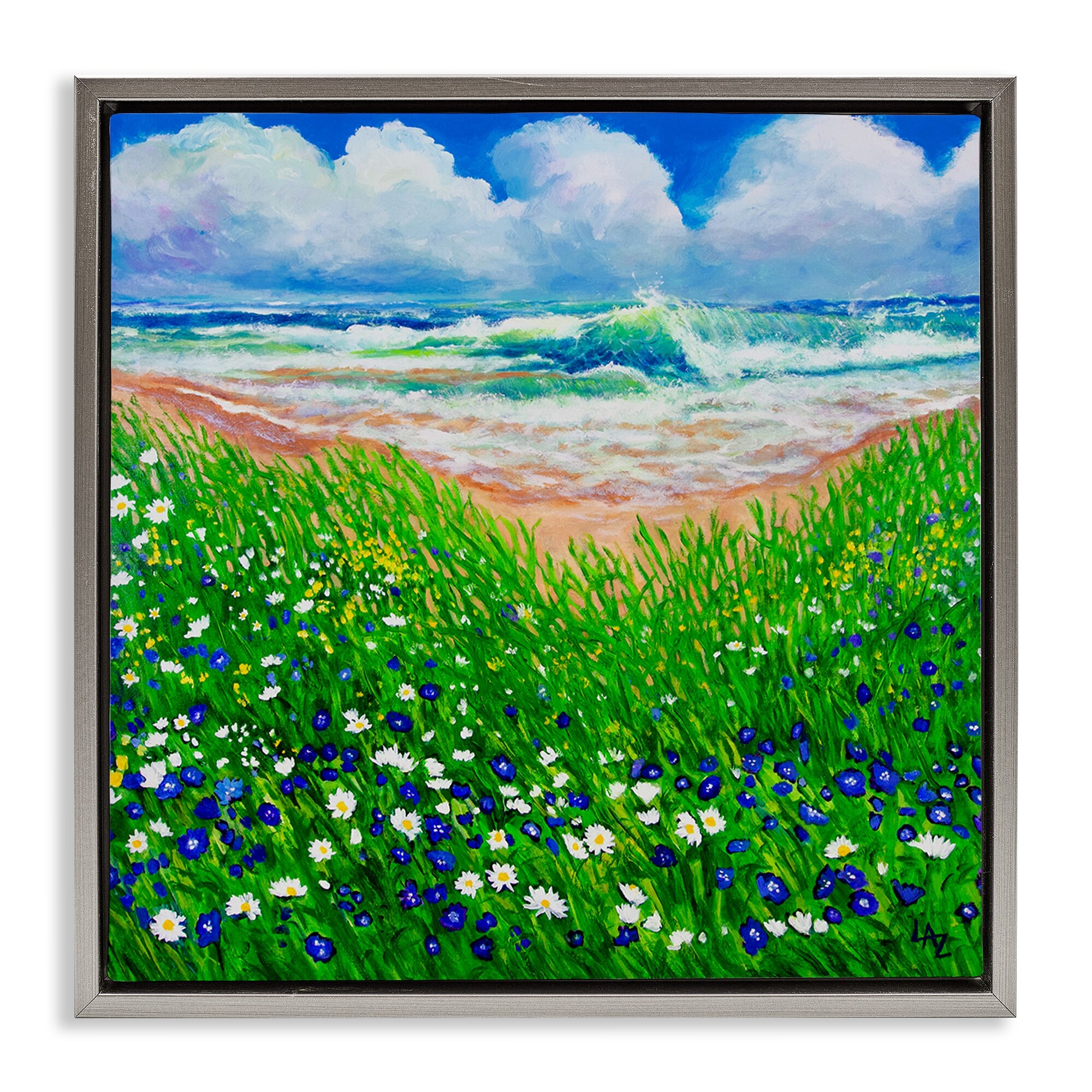 Stupell Summer Wind Beach Flowers Framed Floater Canvas Wall Art Design By Lee Ann Zirbes