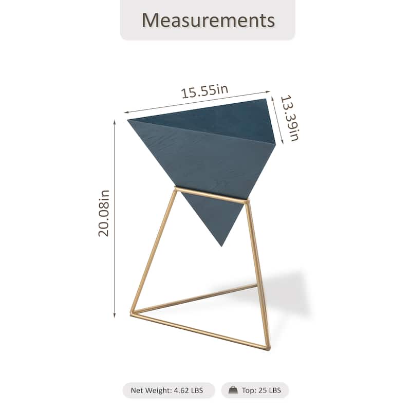 COZAYH Modern Geometric End Table with Wooden Top and Metal Base, Unique Pyramid Side Table Plant Stand for Office, Triangle