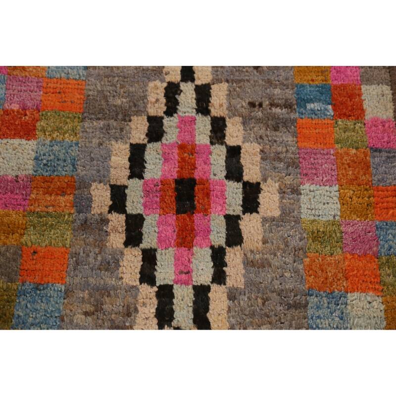 Checkered Moroccan Oriental Runner Rug Handmade Tribal Wool Carpet - 2'10" x 12'8"