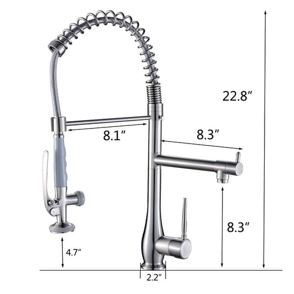 dimension image slide 0 of 2, 2 Spout Single Handle Kitchen Faucet with Pull Down Sprayer