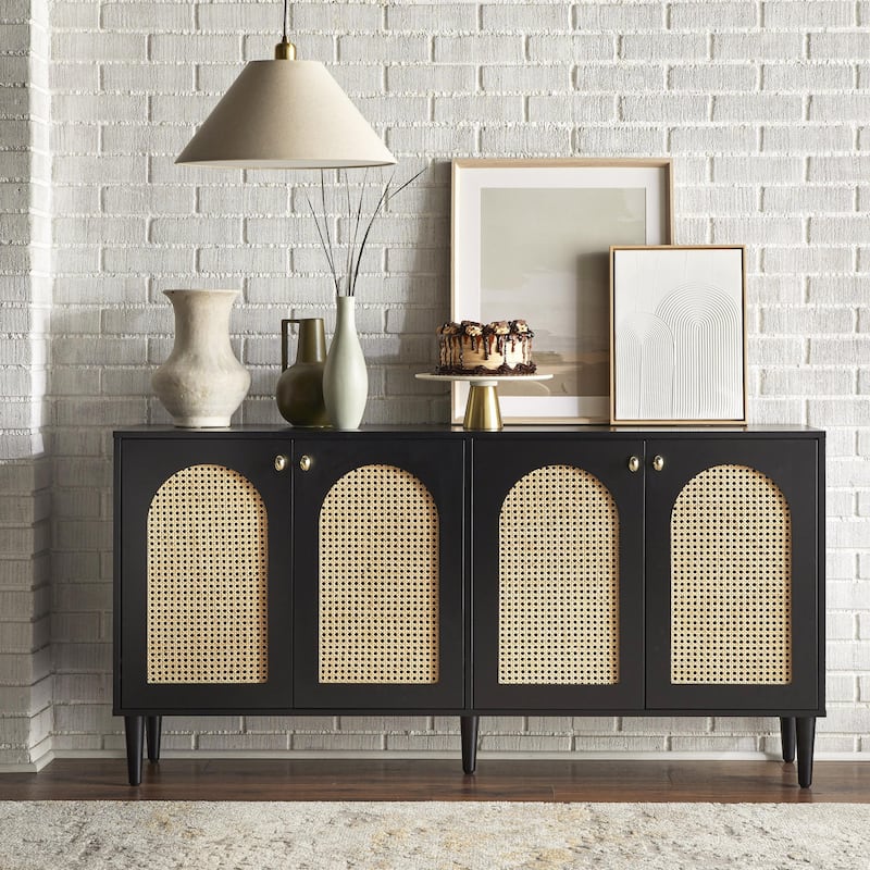 Lifestorey Montello 4-Door Sideboard with Cane - Black