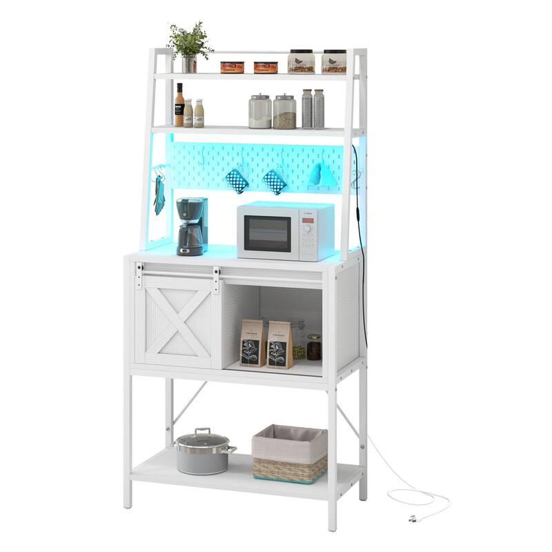 65" Tall Bakers Rack with Sliding Storage Drawer Barn Door & Shelf