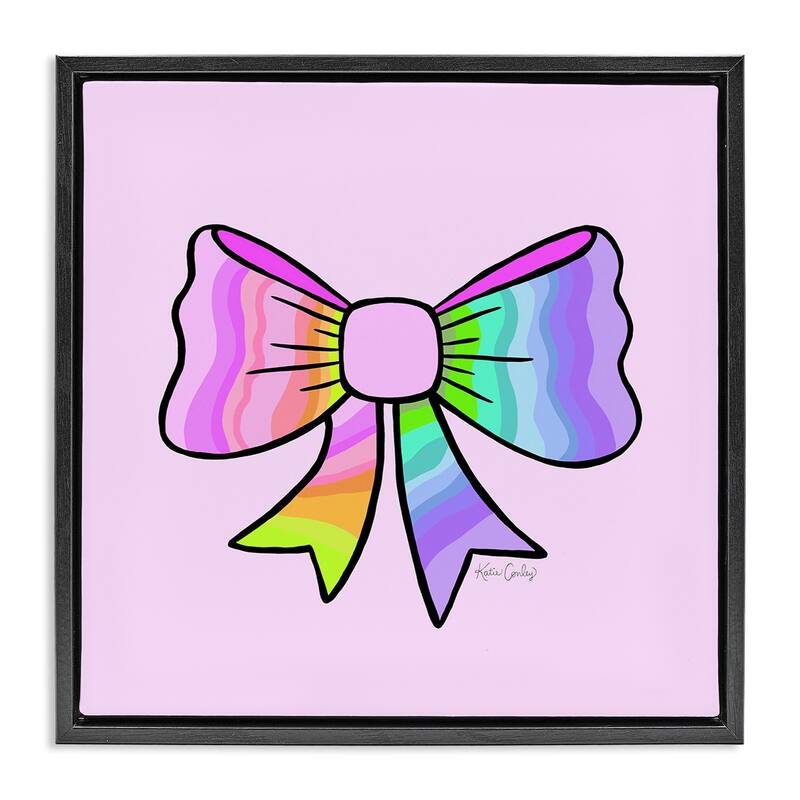 Stupell Pastel Rainbow Ombre Ribbon Framed Floater Canvas Wall Art Design By Katie Conley - 25 x 25 - Black