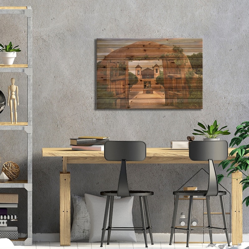 Church And Gate, El Santuario De Chimayo, New Mexico Print On Wood by Tim Fitzharris - Multi-Color
