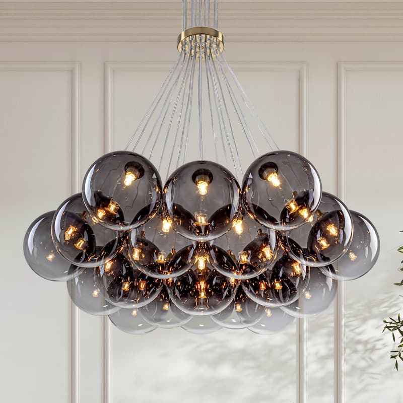 13/ 19-Light Modern Glam Gold Sputnik Cluster Swirled Glass Globe Bubble Chandelier for Dining Room - 19-Light - Gradient Gray Glass