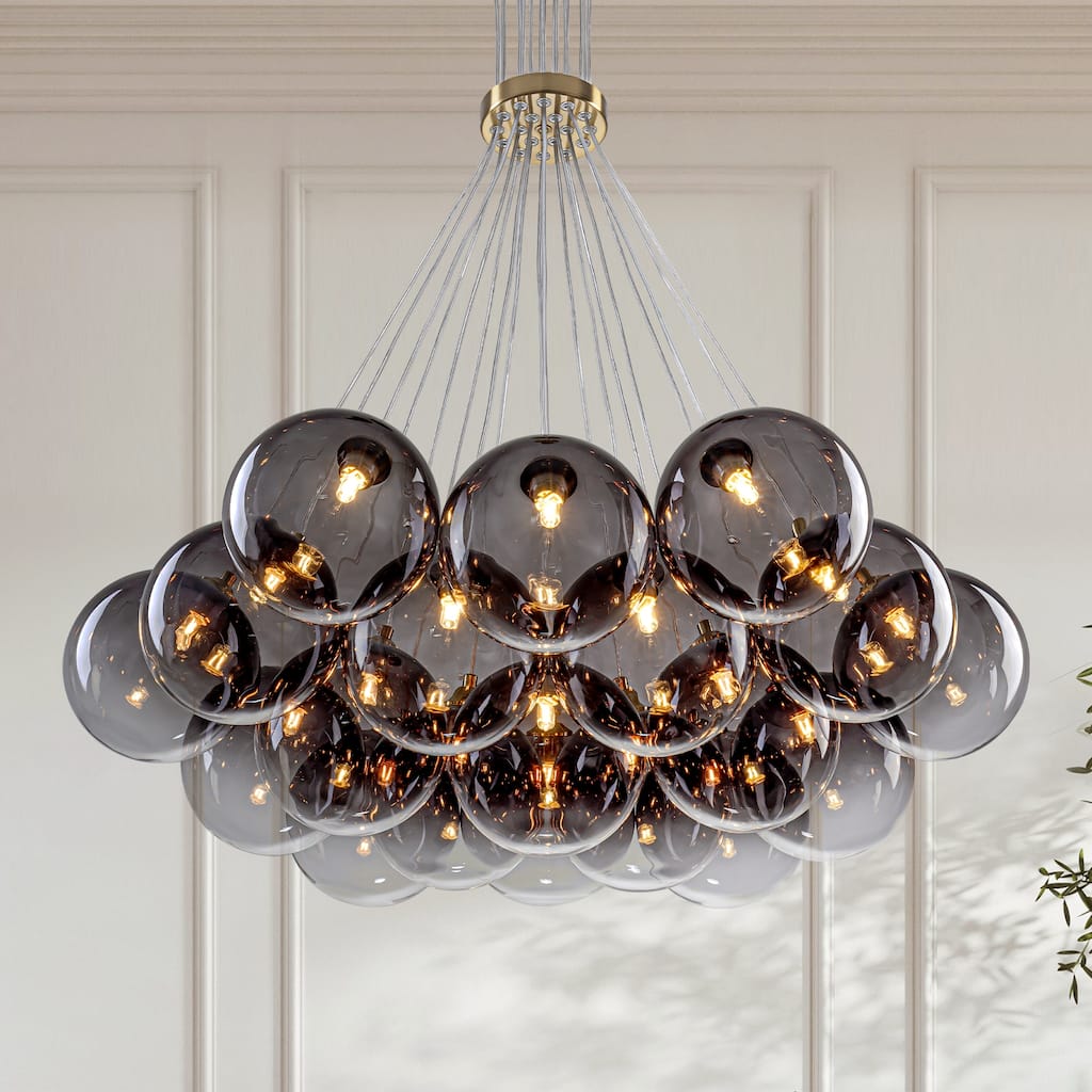 13/ 19-Light Modern Glam Gold Sputnik Cluster Swirled Glass Globe Bubble Chandelier for Dining Room