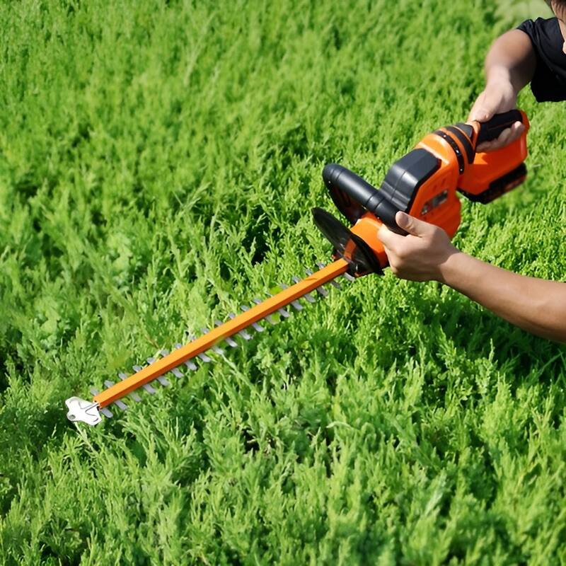 Orange Steel Cordless Hedge Trimmer, 20.5" Blade, Rotating Head - 35.43±0.4 x 8.27±0.4 x 7.48±0.2 inch