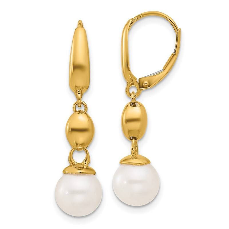 Curata 14k Yellow Gold Freshwater Cultured Pearl and Bead Leverback Dangle Earrings 38.3x9.7mm