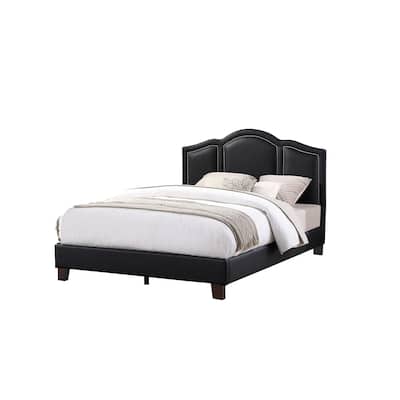 Full Size Faux Leather Panel Bed with Wood Frame