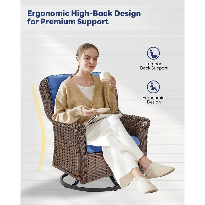 Outdoor Patio Swivel Chairs Table with 2 Ottomans