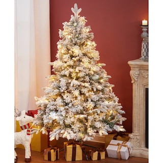 Snow-flocked Artificial Christmas Tree with 150 Clear LED Lights