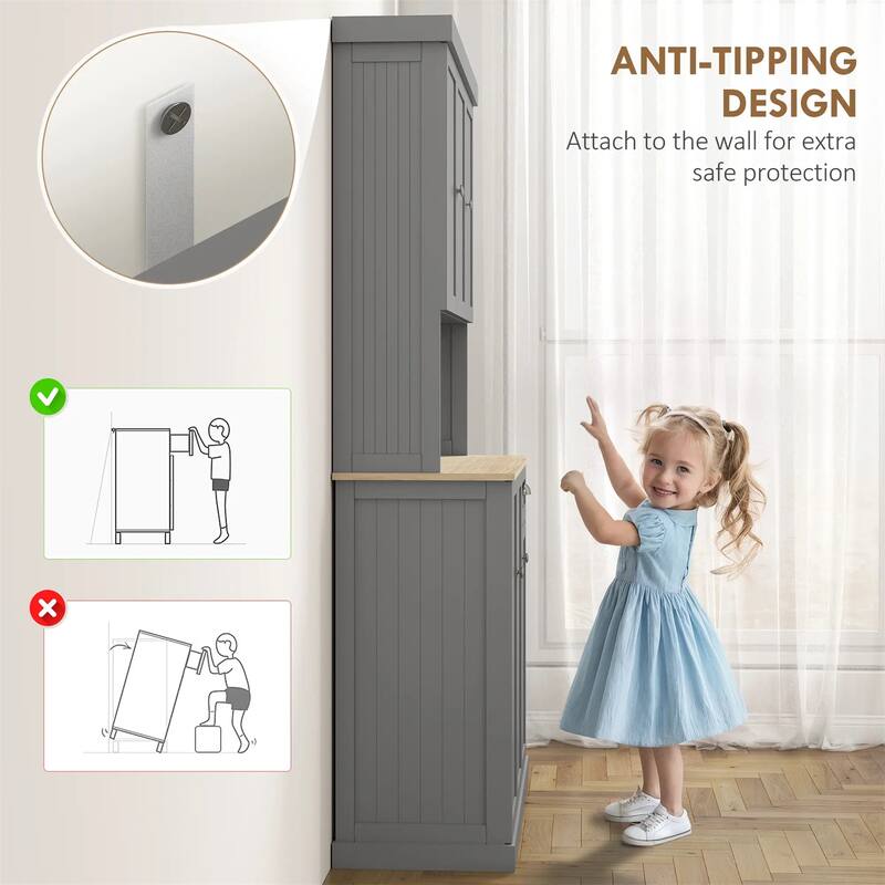 Kitchen Pantry Storage Cabinet with Microwave Oven Countertop, Drawer