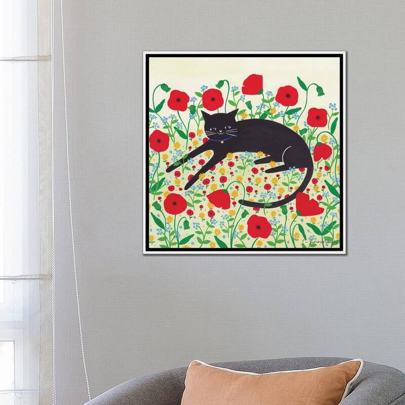 iCanvas "Cat With Poppies" by Sian Summerhayes Framed