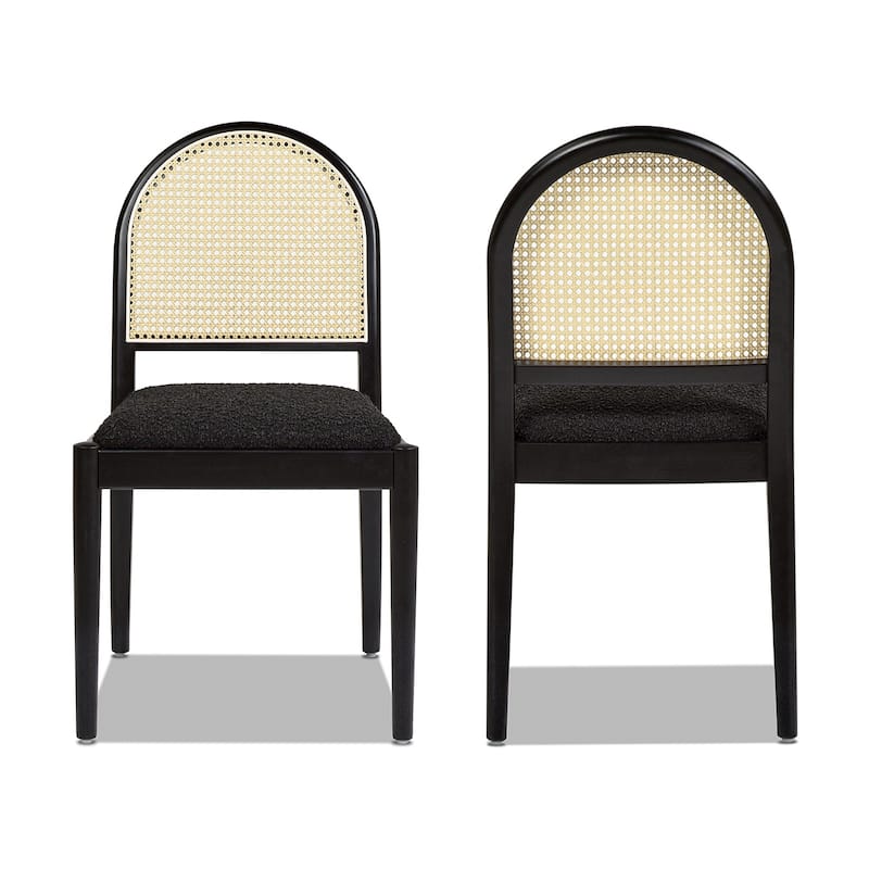 Panama 18" Curved Cane Rattan Boucle Upholstered Dining Chair (Set of 2)
